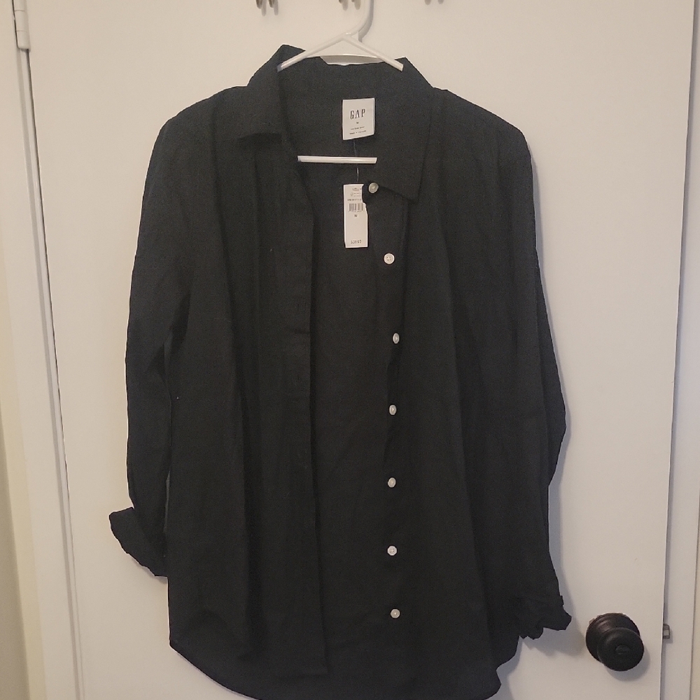 GAP Linen Black Button-Up Shirt NWT